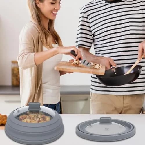 GLOU-GLOU GOOSE GGG Microwave Splatter Cover Glass Lid 10.8 inch Light Grey | Collapsible Silicone, Tempered Glass thumbnail 8