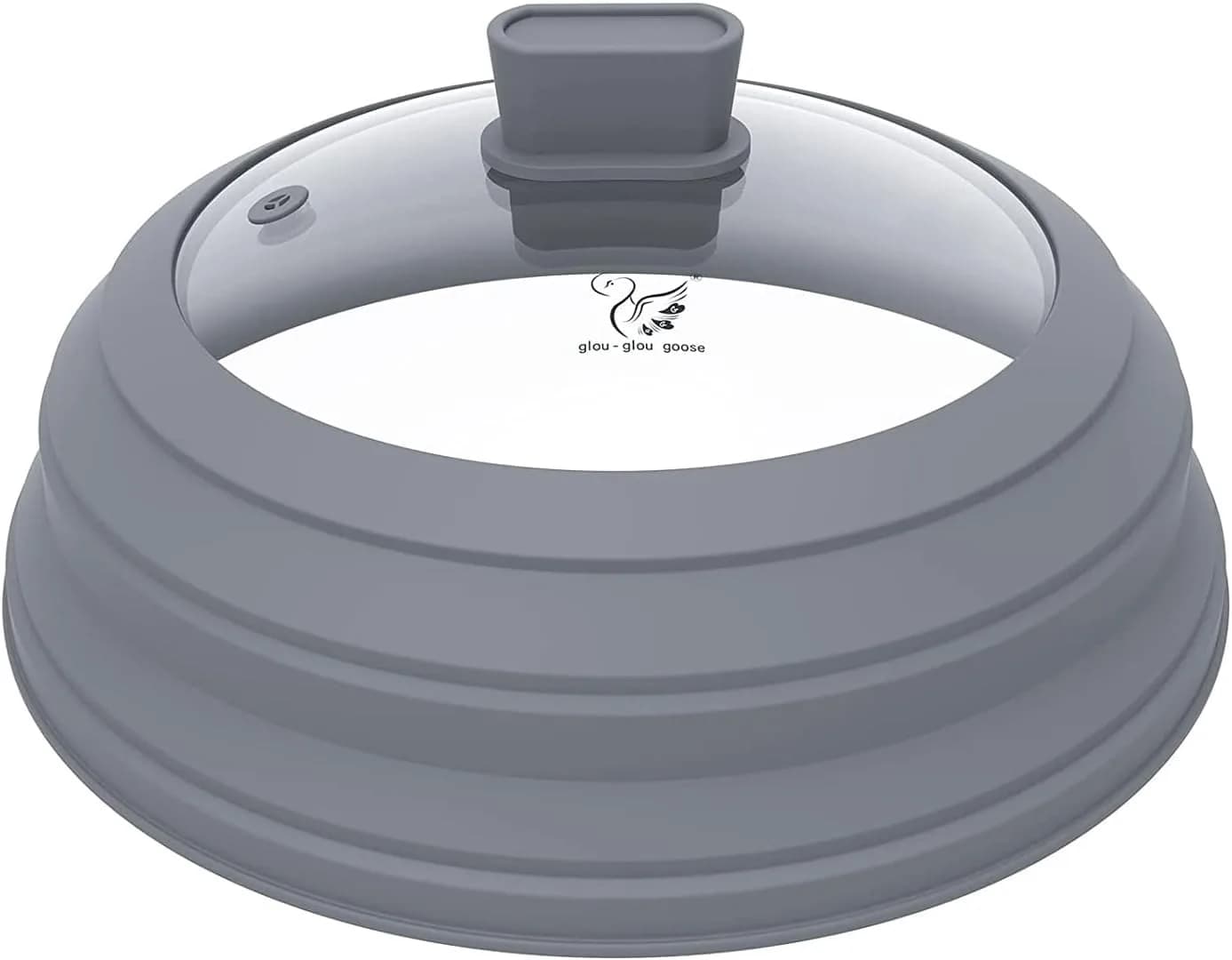GLOU-GLOU GOOSE GGG Microwave Splatter Cover Glass Lid 10.8 inch Light Grey | Collapsible Silicone, Tempered Glass - main product image