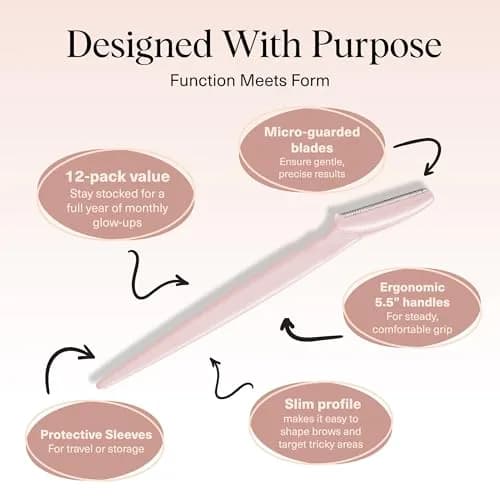 Kitsch Dermaplane Razor for Women Face – Blush, 12 Count (Pack of 1) | Gentle Exfoliation & Facial Hair Removal thumbnail 4