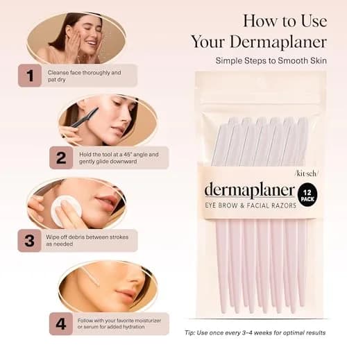 Kitsch Dermaplane Razor for Women Face – Blush, 12 Count (Pack of 1) | Gentle Exfoliation & Facial Hair Removal thumbnail 7