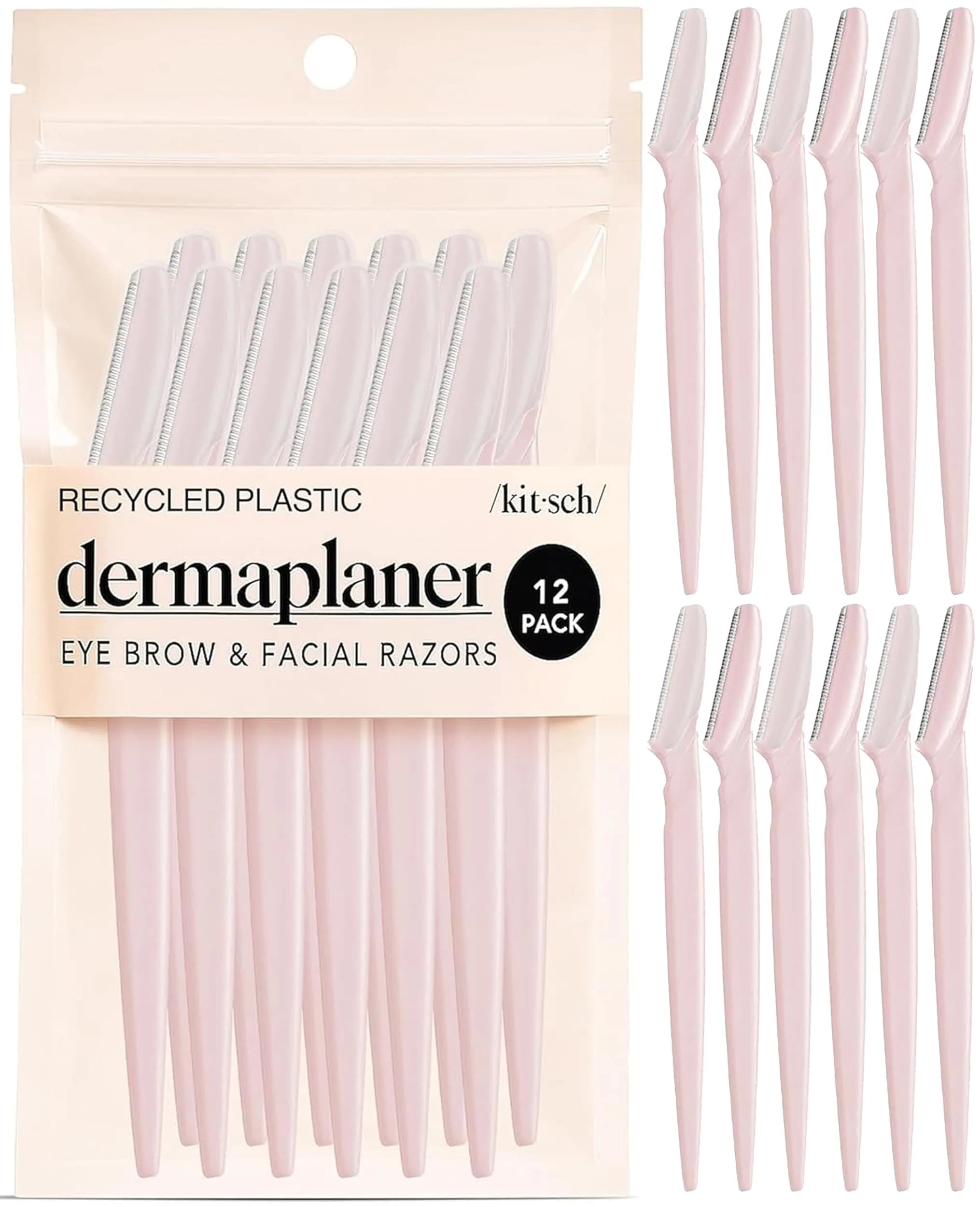 Kitsch Dermaplane Razor for Women Face – Blush, 12 Count (Pack of 1) | Gentle Exfoliation & Facial Hair Removal