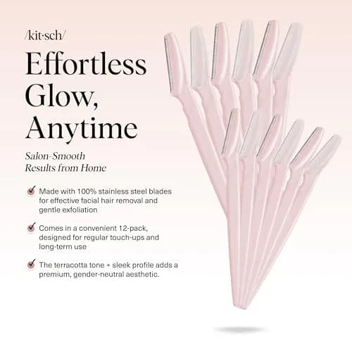 Kitsch Dermaplane Razor for Women Face – Blush, 12 Count (Pack of 1) | Gentle Exfoliation & Facial Hair Removal thumbnail 2