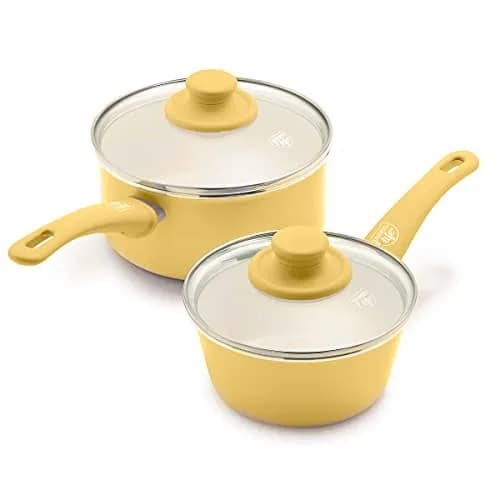 GreenLife Soft Grip 1QT & 2QT Saucepan Set | Healthy Ceramic Nonstick, Toxin-Free, Dishwasher Safe, Yellow thumbnail 1