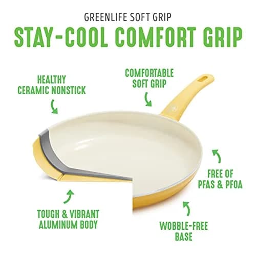 GreenLife Soft Grip 1QT & 2QT Saucepan Set | Healthy Ceramic Nonstick, Toxin-Free, Dishwasher Safe, Yellow thumbnail 4