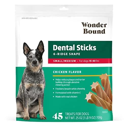 Wonder Bound Chicken Flavor Dental Sticks for Small/Medium Dogs (15-40 lbs) | Plaque & Tartar Control with Real Chicken (70-120 chars) thumbnail 1