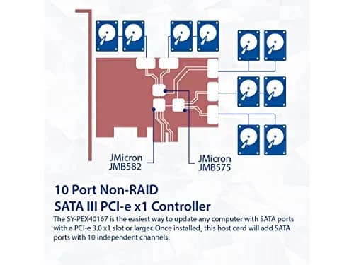 IO CREST 10 Port SATA Jmicron PCIe Expansion Card (SY-PEX40167) thumbnail 3