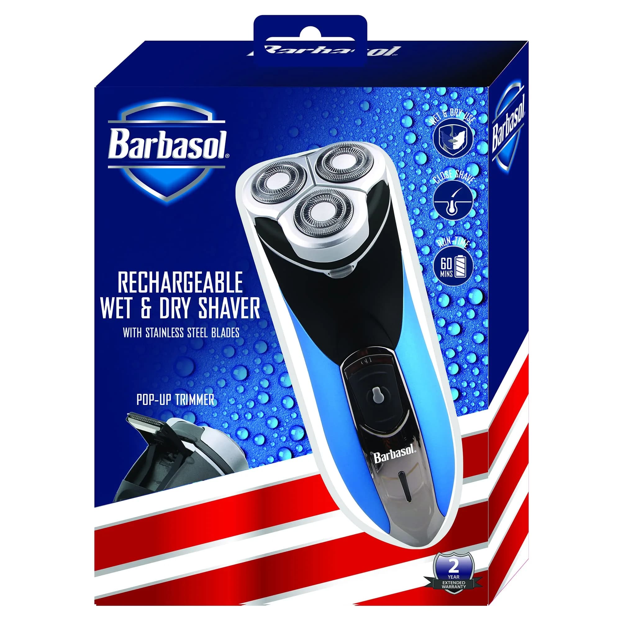 Barbasol Rechargeable Electric Wet and Dry Rotary Shaver with Pop Up Trimmer | 60 Min Shave Time