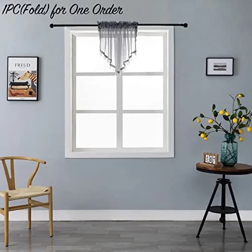 PearAge Beaded Sheer Valance Curtains for Living Room | Vintage Beaded Tassel Voile (51x24 Inches, Grey) thumbnail 2