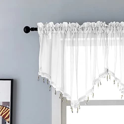 PearAge Beaded Triangle Sheer Valance Curtains 51x24 Inches | Elegant Farmhouse Window Decor thumbnail 1
