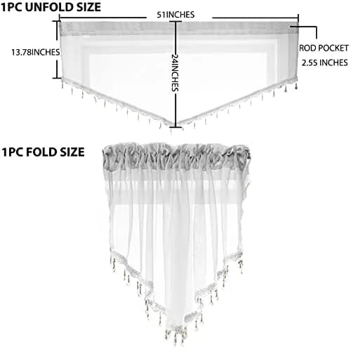 PearAge Beaded Triangle Sheer Valance Curtains 51x24 Inches | Elegant Farmhouse Window Decor thumbnail 4