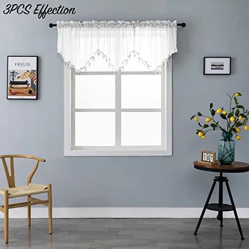 PearAge Beaded Triangle Sheer Valance Curtains 51x24 Inches | Elegant Farmhouse Window Decor thumbnail 7