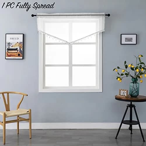 PearAge Beaded Triangle Sheer Valance Curtains 51x24 Inches | Elegant Farmhouse Window Decor thumbnail 3