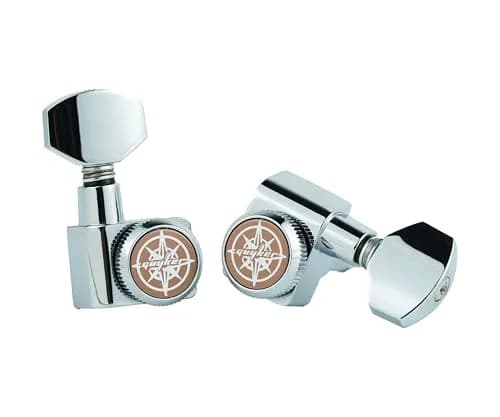 Guyker 6 In-line Guitar Locking Tuners 10mm Peg Holes Chrome | Precision 1:18 Gear Ratio thumbnail 3