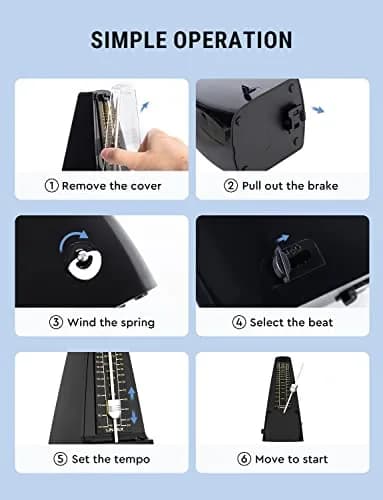 LINRAX M1 Mechanical Metronome for Piano Guitar Bass Ukulele Drum Violin Cello Saxophone Trumpet and Other Musical Instruments, Track Tempo and Beat, Loud Sound, High Precision, Black (0.54 kg) thumbnail 5