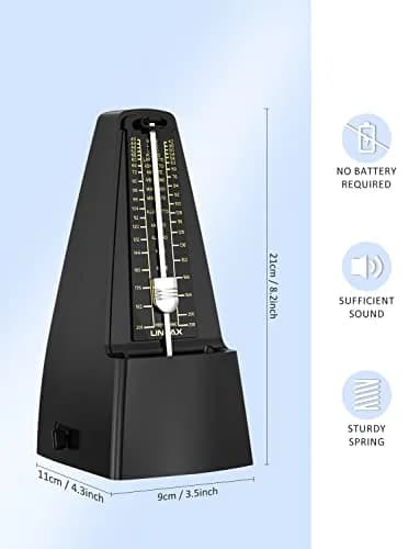 LINRAX M1 Mechanical Metronome for Piano Guitar Bass Ukulele Drum Violin Cello Saxophone Trumpet and Other Musical Instruments, Track Tempo and Beat, Loud Sound, High Precision, Black (0.54 kg) thumbnail 3