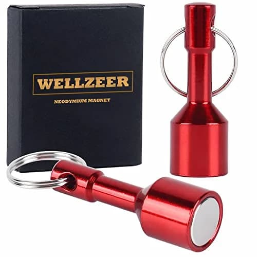 WELLZEER Red Keychain Magnet for Testing Brass, N52 Neodymium, 15mm x 45mm (2-Pack) | Strong Rare Earth Magnet for Jewelry & Metals thumbnail 1