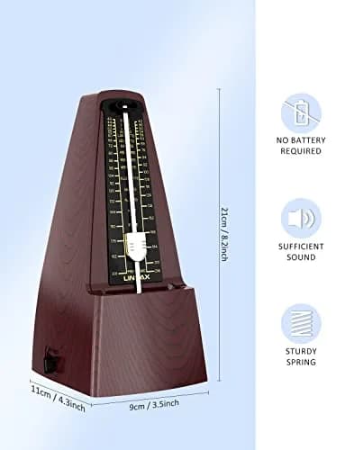 LINRAX M2 Mechanical Metronome for Piano Guitar Bass Ukulele Drum Violin Cello Saxophone Trumpet and Other Musical Instruments, Track Tempo and Beat, Loud Sound, High Precision, Wood Grain (0.52 kg / 1.15 lb) thumbnail 3