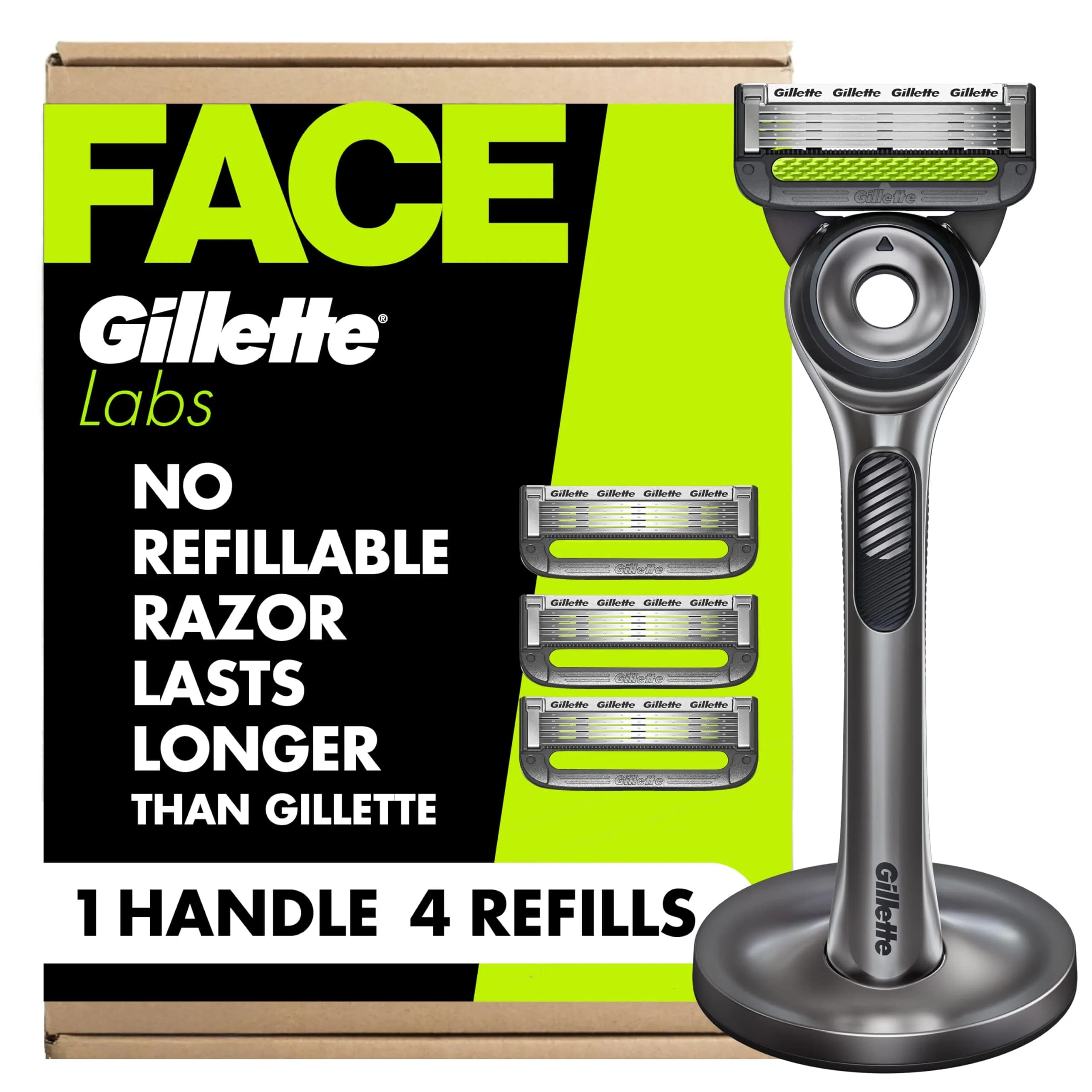 Gillette Labs Razor for Men, Handle + 4 Refills | Exfoliating & Magnetic Stand