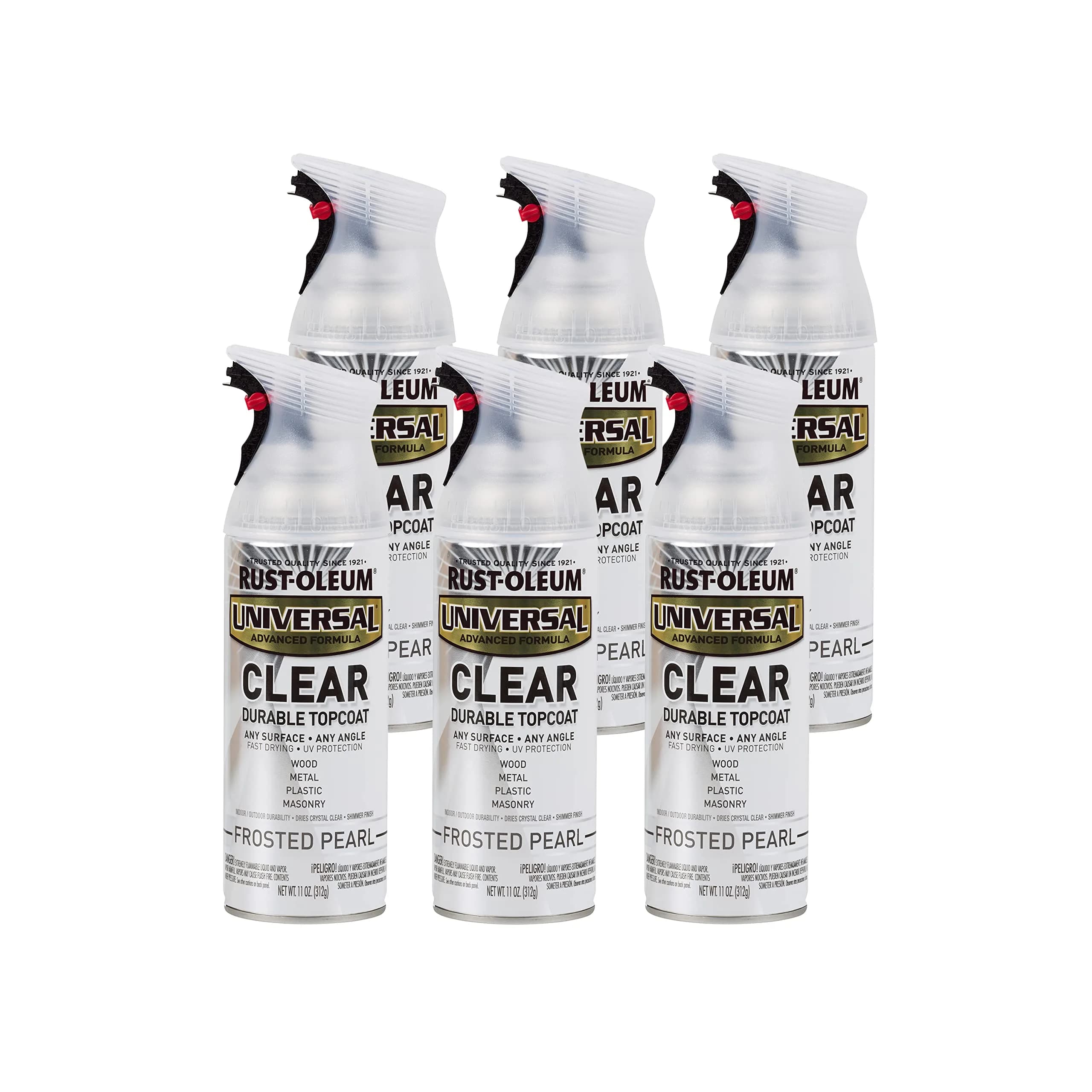 Rust-Oleum Universal All Surface Clear Topcoat Spray 11 oz (325 ml) Frosted Pearl Clear | Professional Grade Paint for Wood, Metal, Plastic
