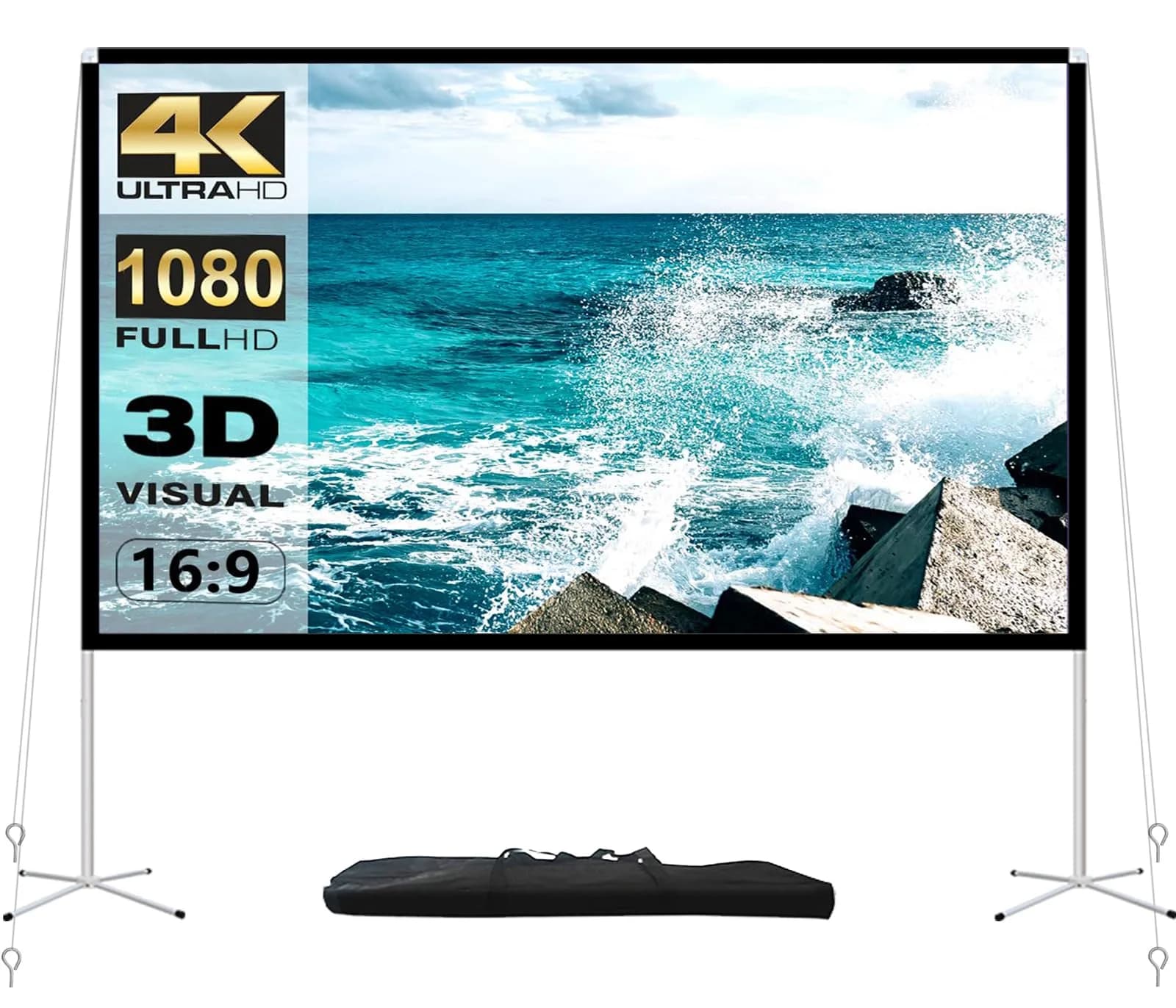 AODIOU Portable Projector Screen 60 Inch 16:9 | Wrinkle-Free Lightweight with Stand — White