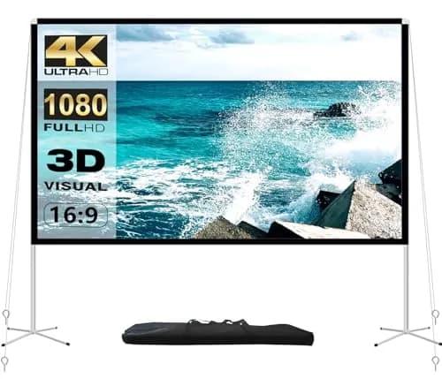 AODIOU 100 Inch Portable Projector Screen with Stand 2.84 kg (6.27 lb) | Foldable Anti-Crease Outdoor Movie Screen thumbnail 1
