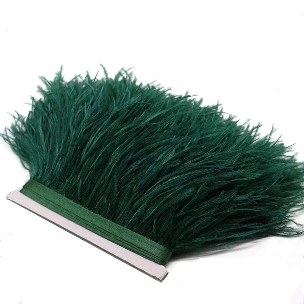 YEQIN Natural Soft Ostrich Feather Fringe Trim 2 Yards (6 ft) | Dark Green Craft Ribbon for Sewing & Decor - main product image