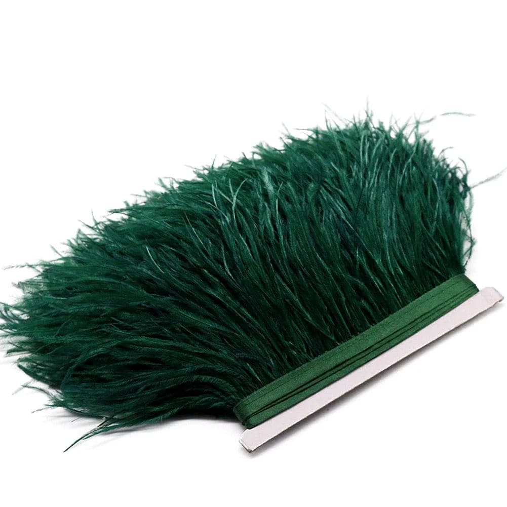 YEQIN Natural Soft Ostrich Feather Fringe Trim 2 Yards (6 ft) | Dark Green Craft Ribbon for Sewing & Decor - view 2