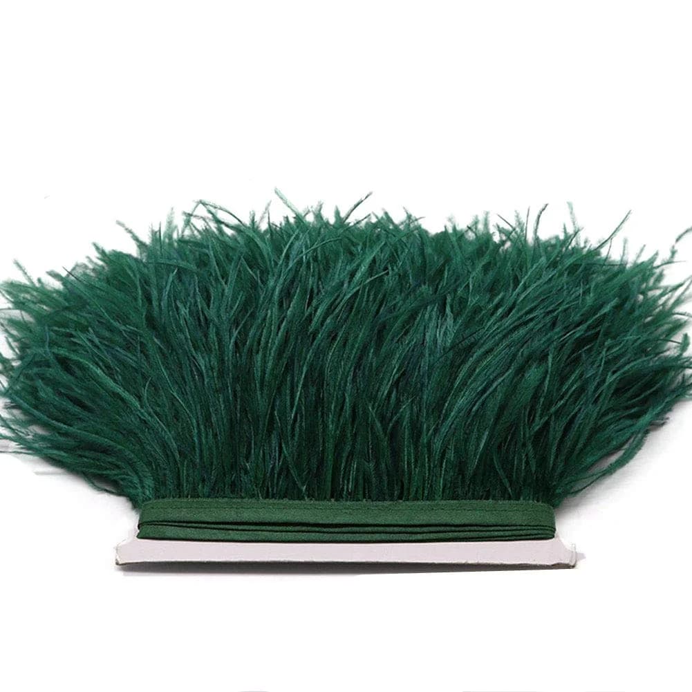 YEQIN Natural Soft Ostrich Feather Fringe Trim 2 Yards (6 ft) | Dark Green Craft Ribbon for Sewing & Decor - view 3