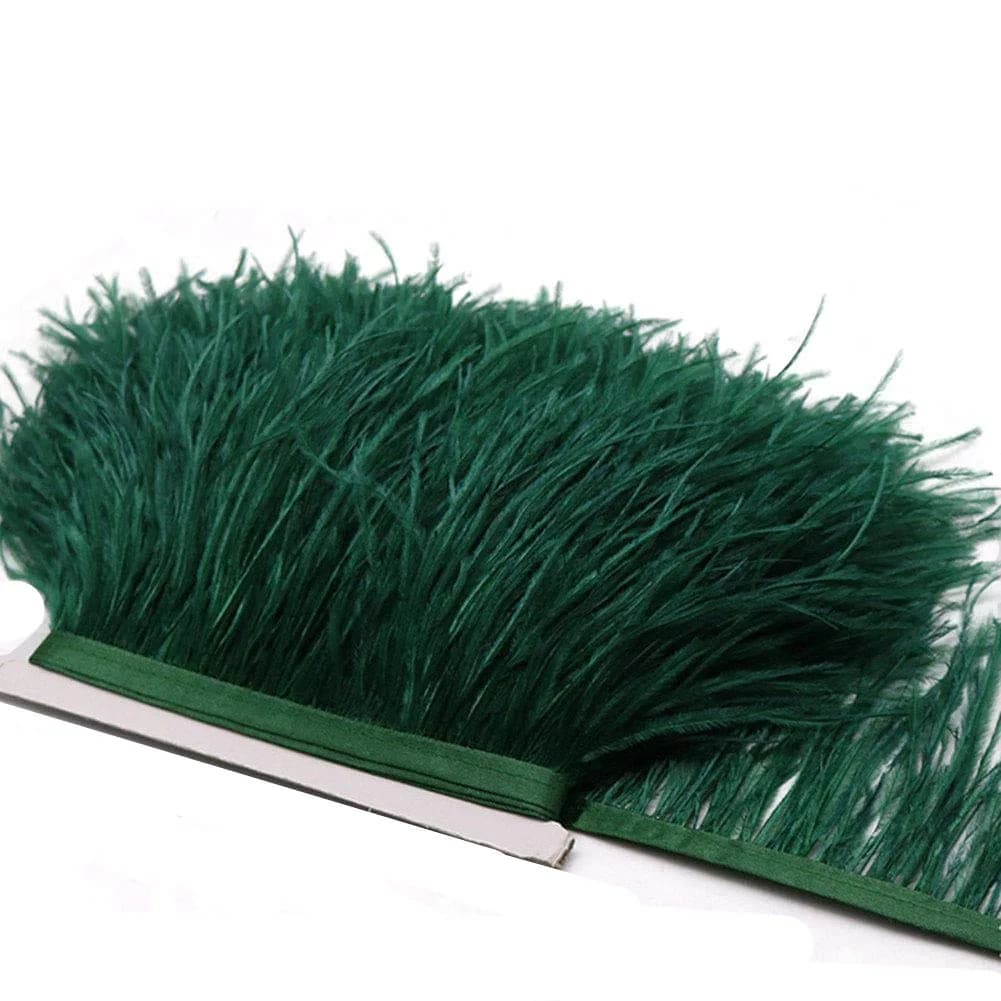 YEQIN Natural Soft Ostrich Feather Fringe Trim 2 Yards (6 ft) | Dark Green Craft Ribbon for Sewing & Decor - view 4