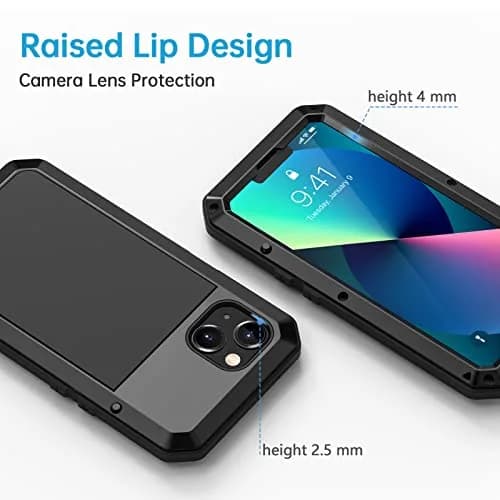 Lanhiem for iPhone 13 Metal Case 6.1 inch | Heavy Duty Shockproof Rugged Cover with Built-in Glass Screen Protector thumbnail 4