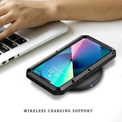 Lanhiem for iPhone 13 Metal Case 6.1 inch | Heavy Duty Shockproof Rugged Cover with Built-in Glass Screen Protector thumbnail 6