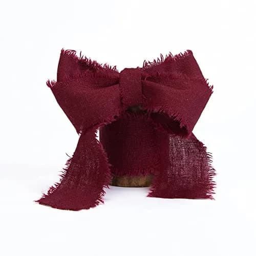 Vitalizart Burgundy Cotton Linen Ribbon with Spool 1.5" (4.57m) | Handmade Frayed Edge thumbnail 6