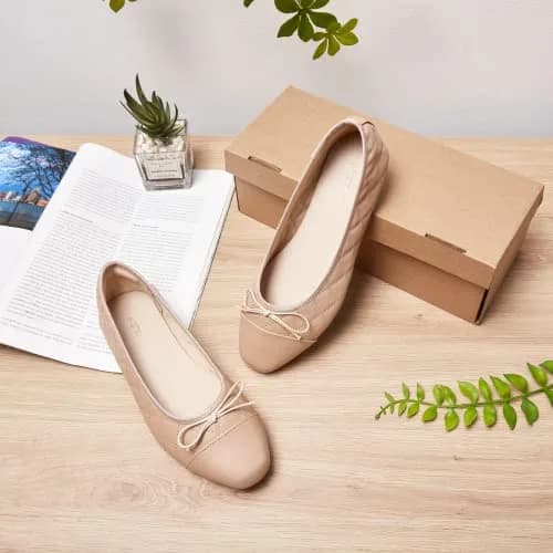 AFEETSING Women's Cap Toe Ballet Flats Comfortable Bow Dressy Flats Shoes for Women (B-Nude, Numeric_8) | Classic Daily Wear thumbnail 2