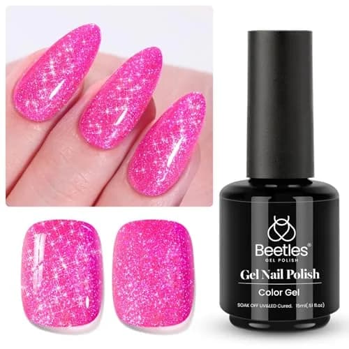 Beetles Glitter Gel Nail Polish - 15ml Hot Pink Reflective Diamond Color | 0.51 Fl Oz (15ml) UV/LED Cure thumbnail 8