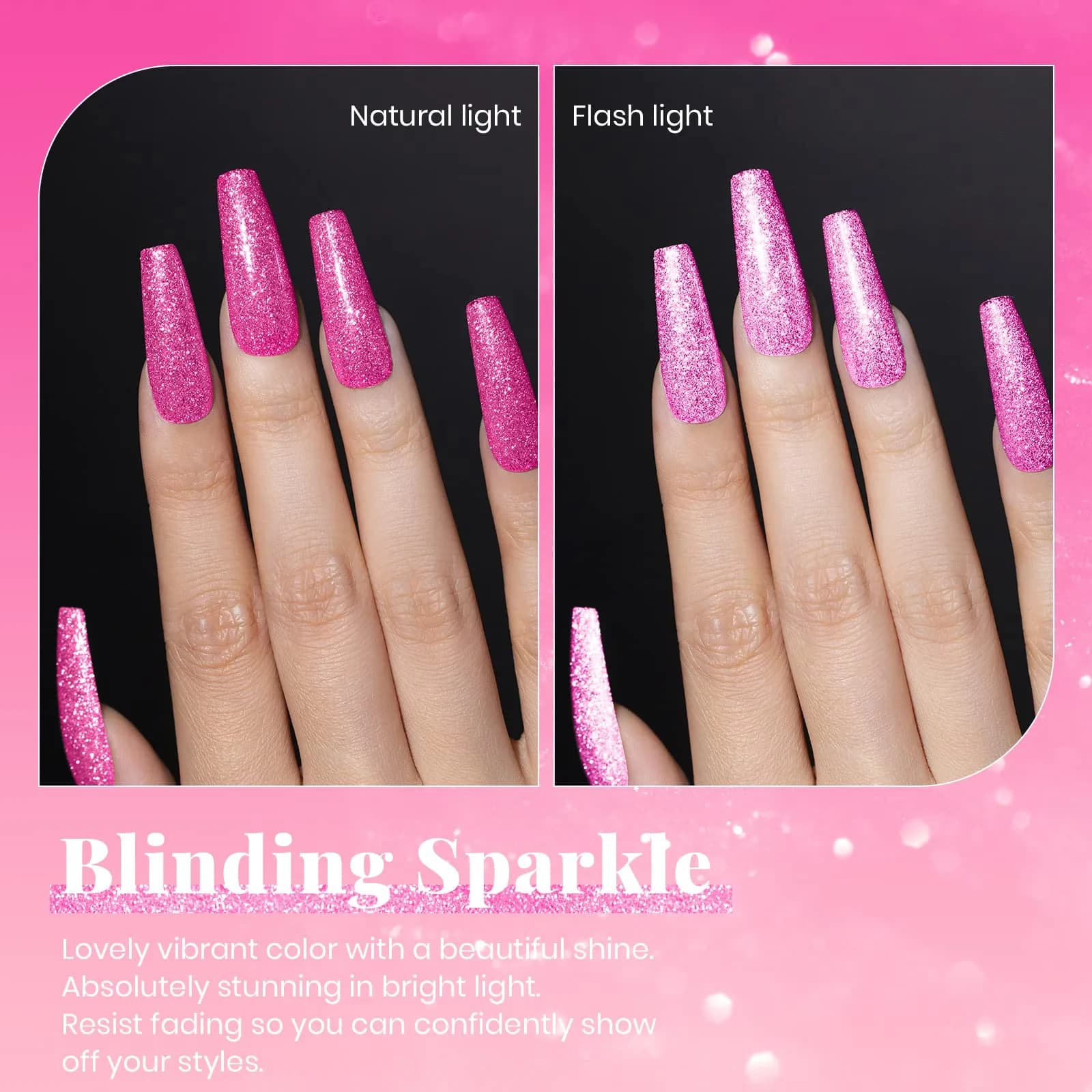 Beetles Glitter Gel Nail Polish - 15ml Hot Pink Reflective Diamond Color | 0.51 Fl Oz (15ml) UV/LED Cure - view 2
