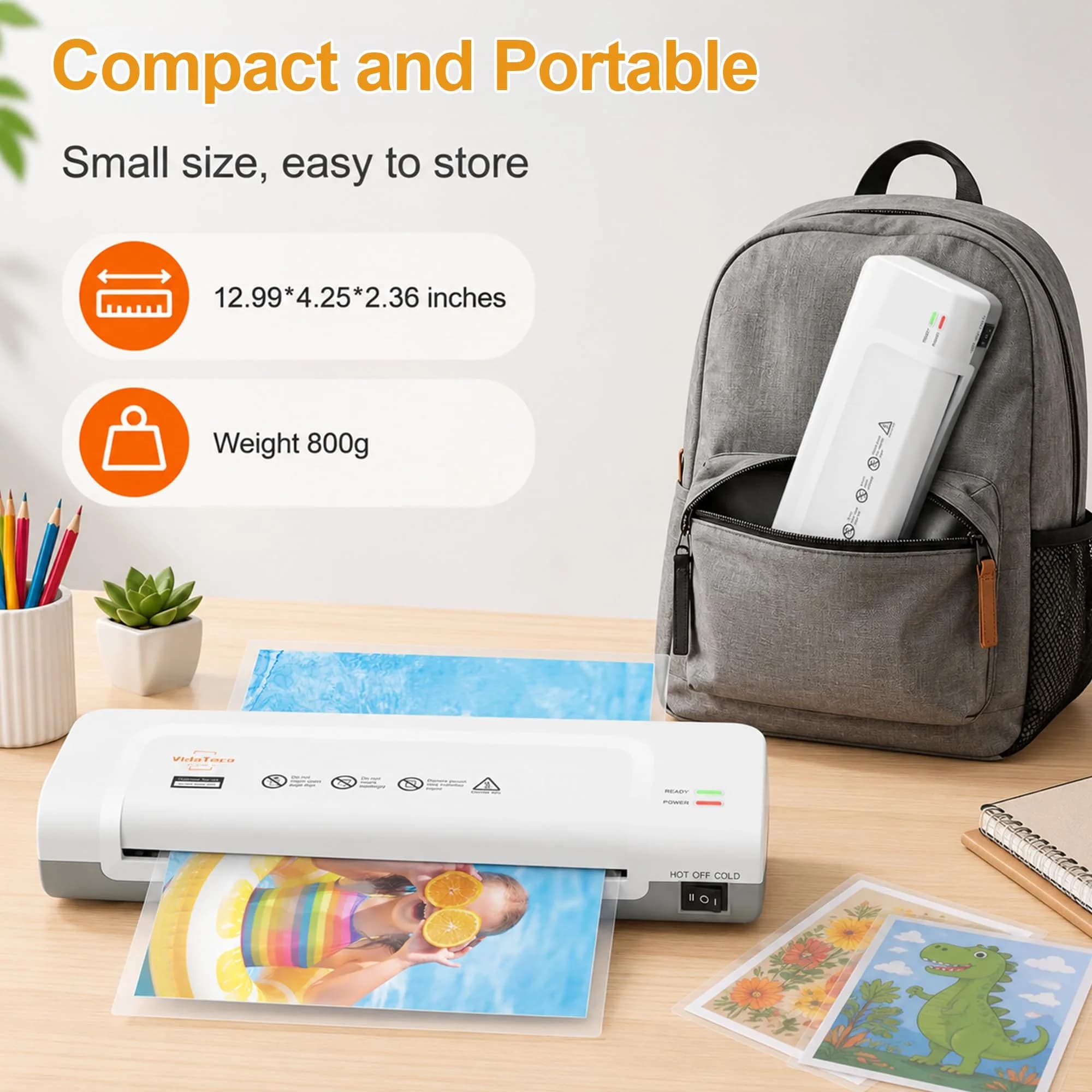 VidaTeco 9-inch Laminator Machine with 20 Laminating Sheets | Fast 2-Min Preheat, ETL Certified, Jam-Free - view 5