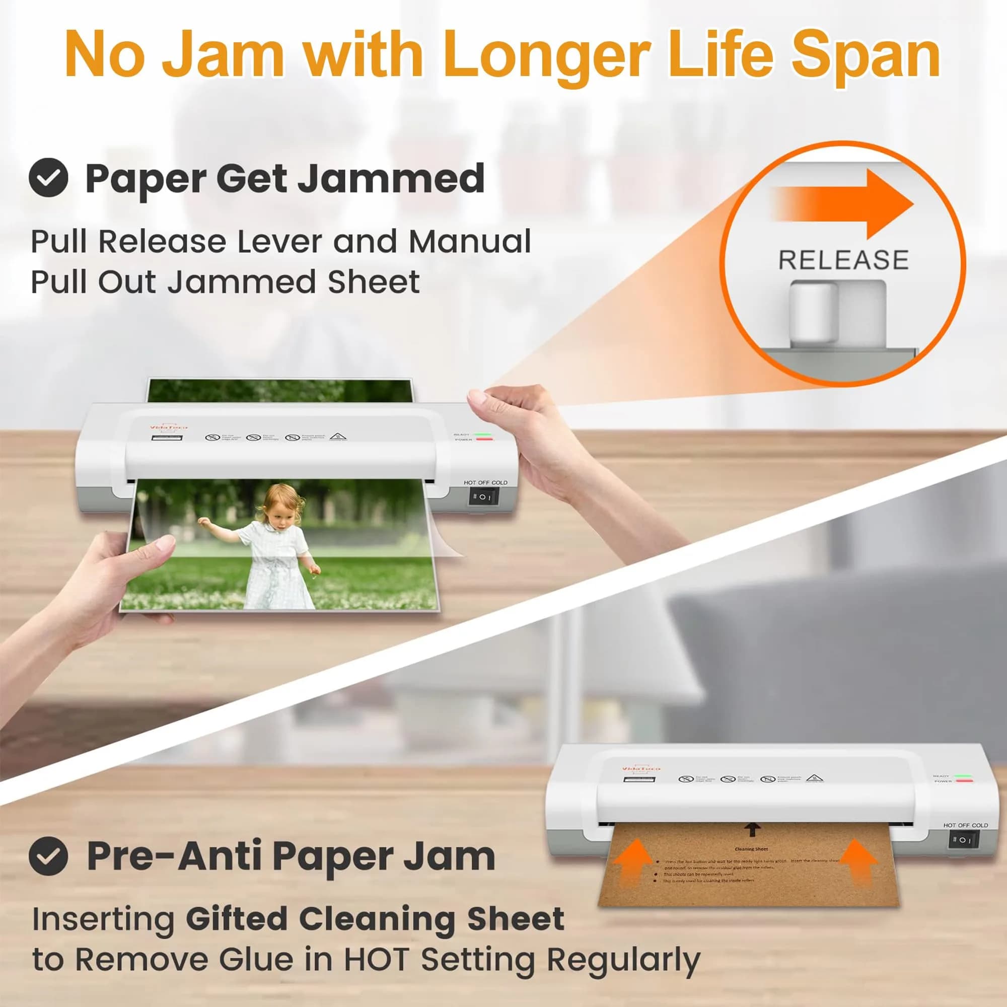 VidaTeco 9-inch Laminator Machine with 20 Laminating Sheets | Fast 2-Min Preheat, ETL Certified, Jam-Free - view 6