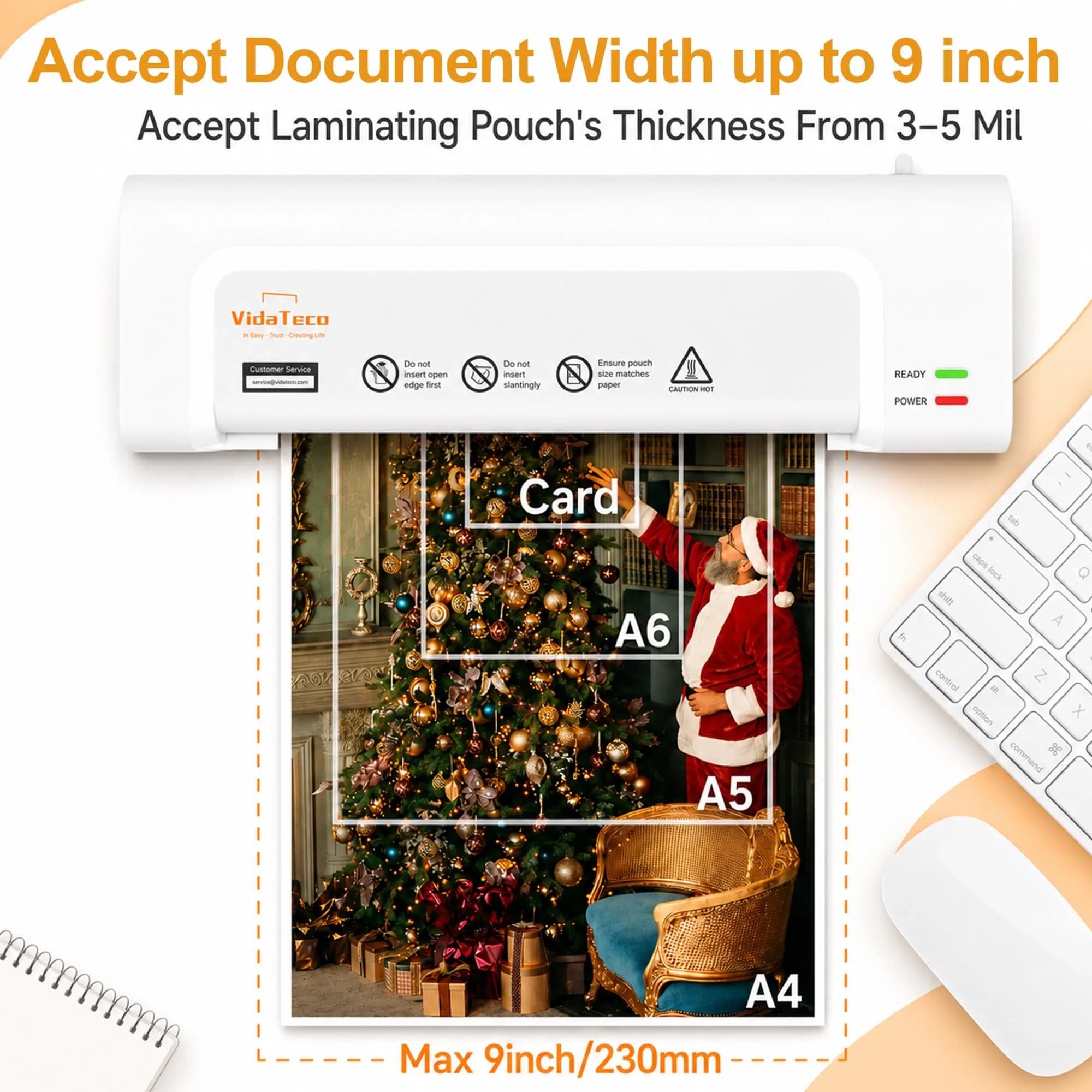 VidaTeco 9-inch Laminator Machine with 20 Laminating Sheets | Fast 2-Min Preheat, ETL Certified, Jam-Free - view 7