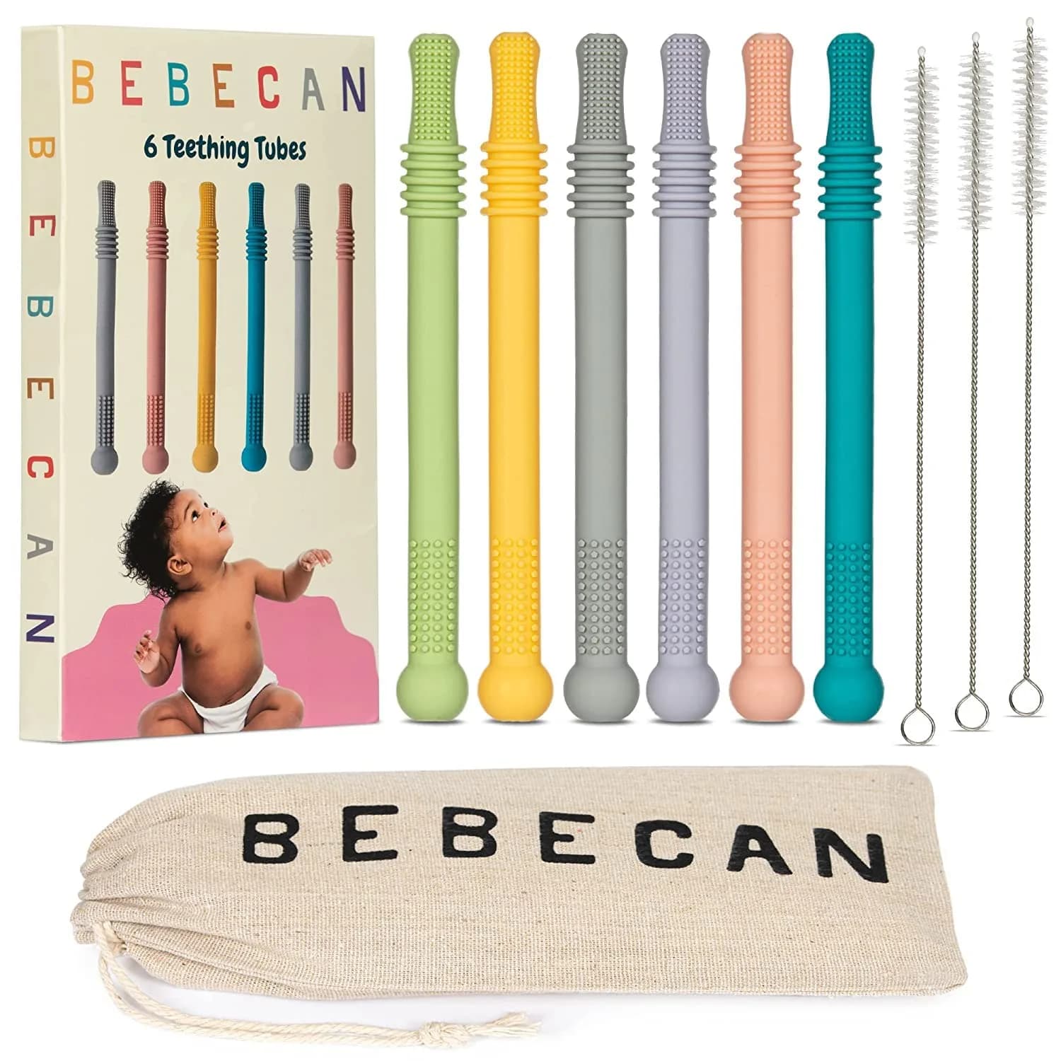 Bebecan Silicone Teething Sticks for Babies 36+ Months – 6-Pack Multicolor | Instant Oral Relief for Teething Babies