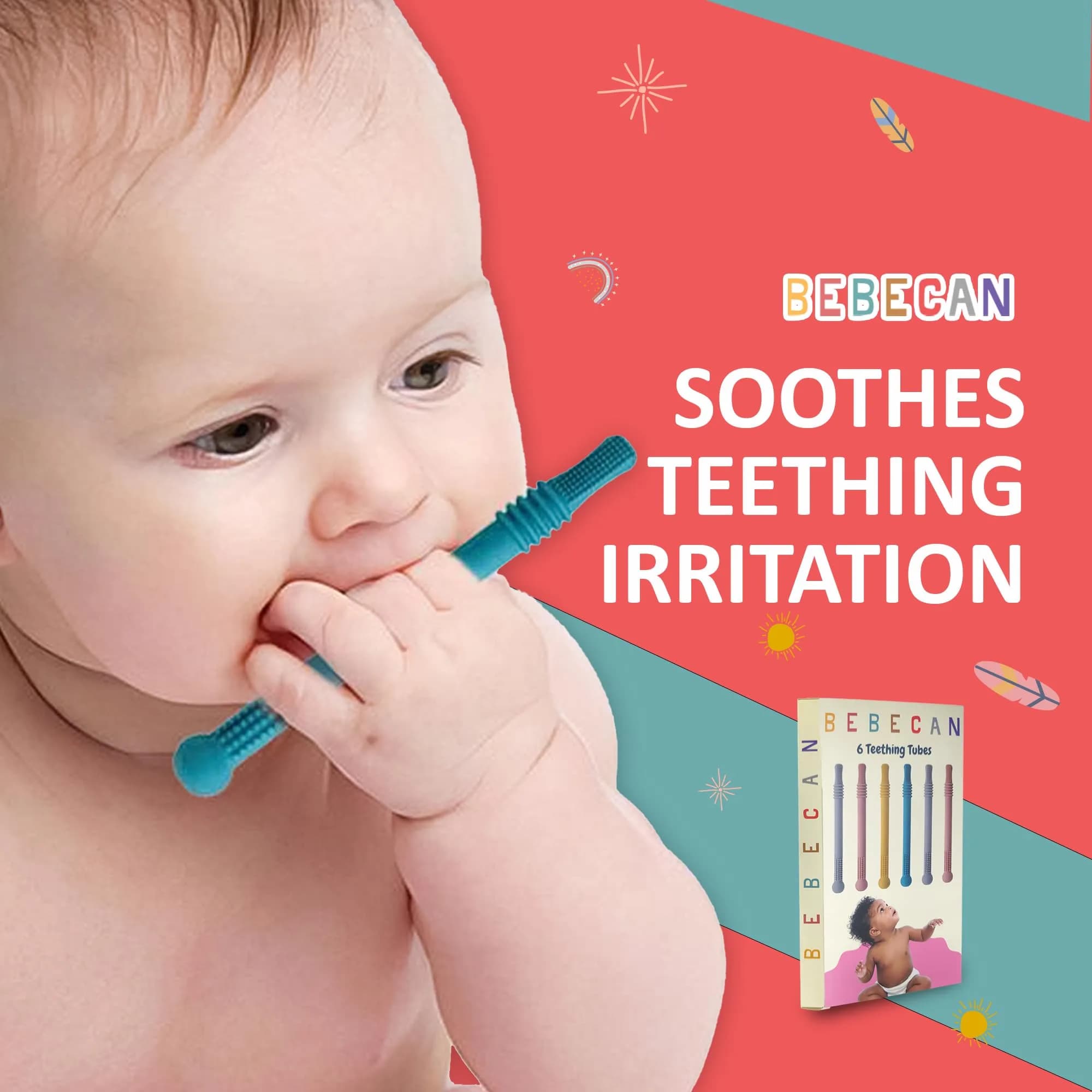 Bebecan Silicone Teething Sticks for Babies 36+ Months – 6-Pack Multicolor | Instant Oral Relief for Teething Babies - view 6