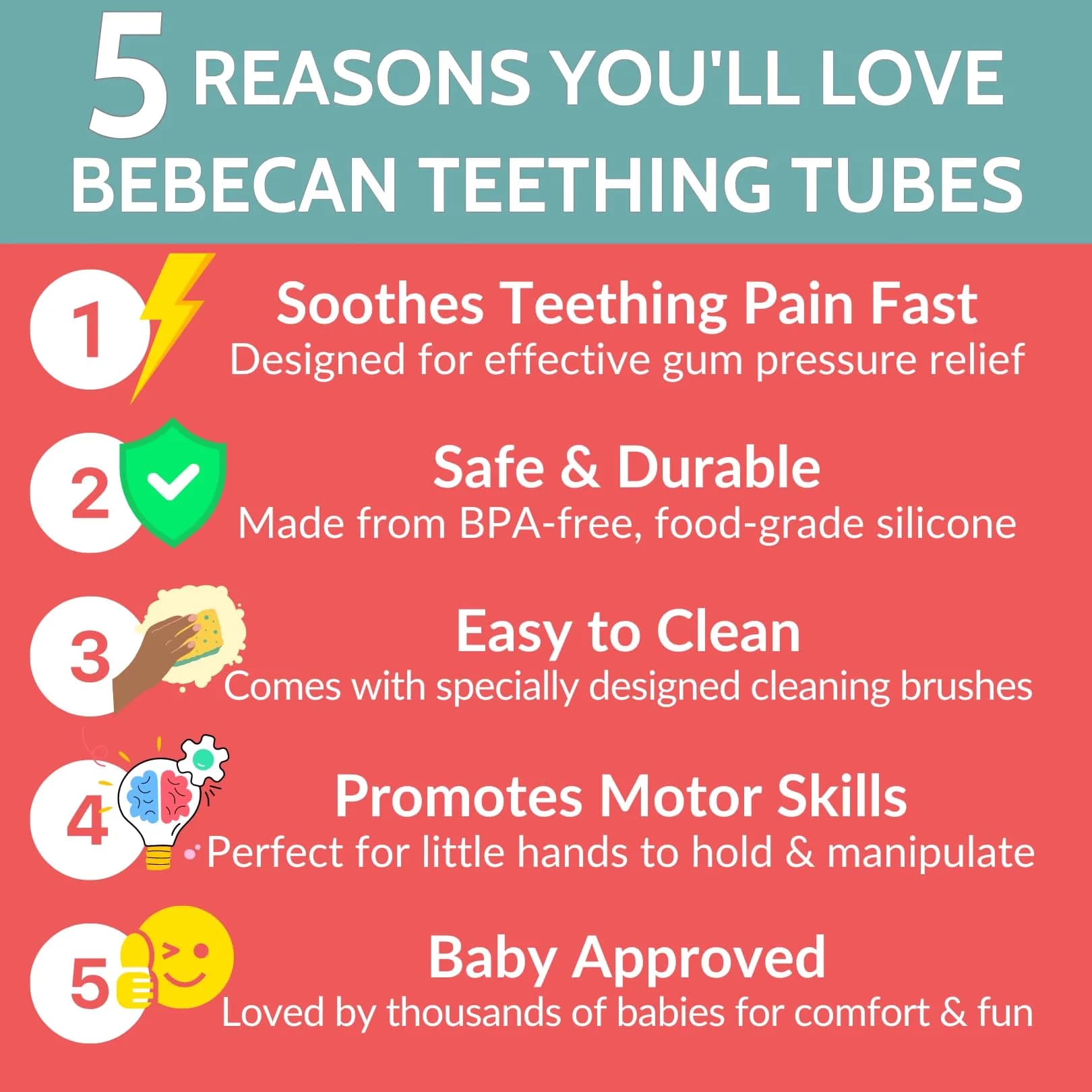 Bebecan Silicone Teething Sticks for Babies 36+ Months – 6-Pack Multicolor | Instant Oral Relief for Teething Babies - view 2