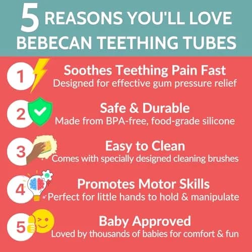 Bebecan Silicone Teething Sticks for Babies 36+ Months – 6-Pack Multicolor | Instant Oral Relief for Teething Babies thumbnail 2