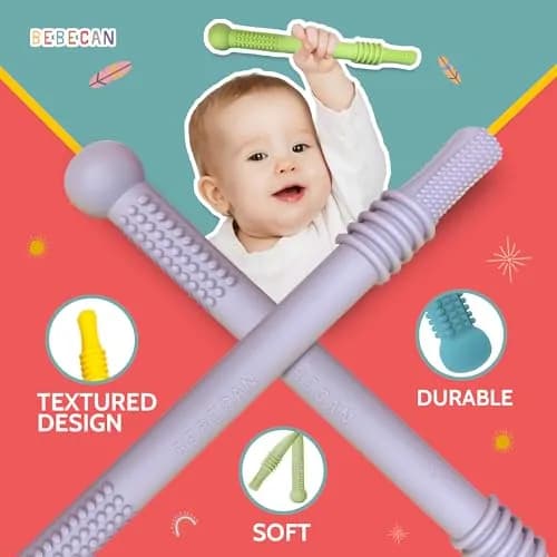 Bebecan Silicone Teething Sticks for Babies 36+ Months – 6-Pack Multicolor | Instant Oral Relief for Teething Babies thumbnail 3
