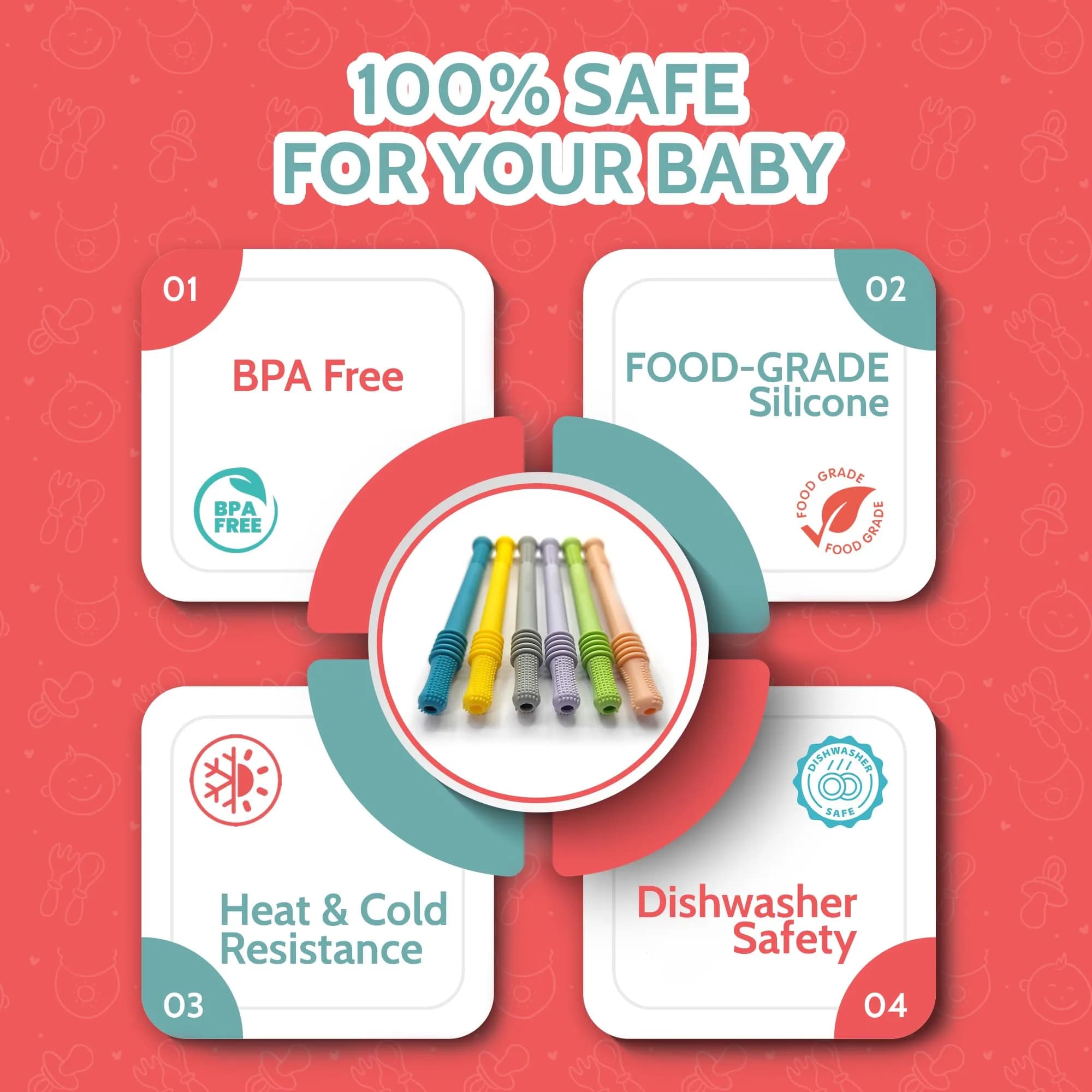 Bebecan Silicone Teething Sticks for Babies 36+ Months – 6-Pack Multicolor | Instant Oral Relief for Teething Babies - view 4