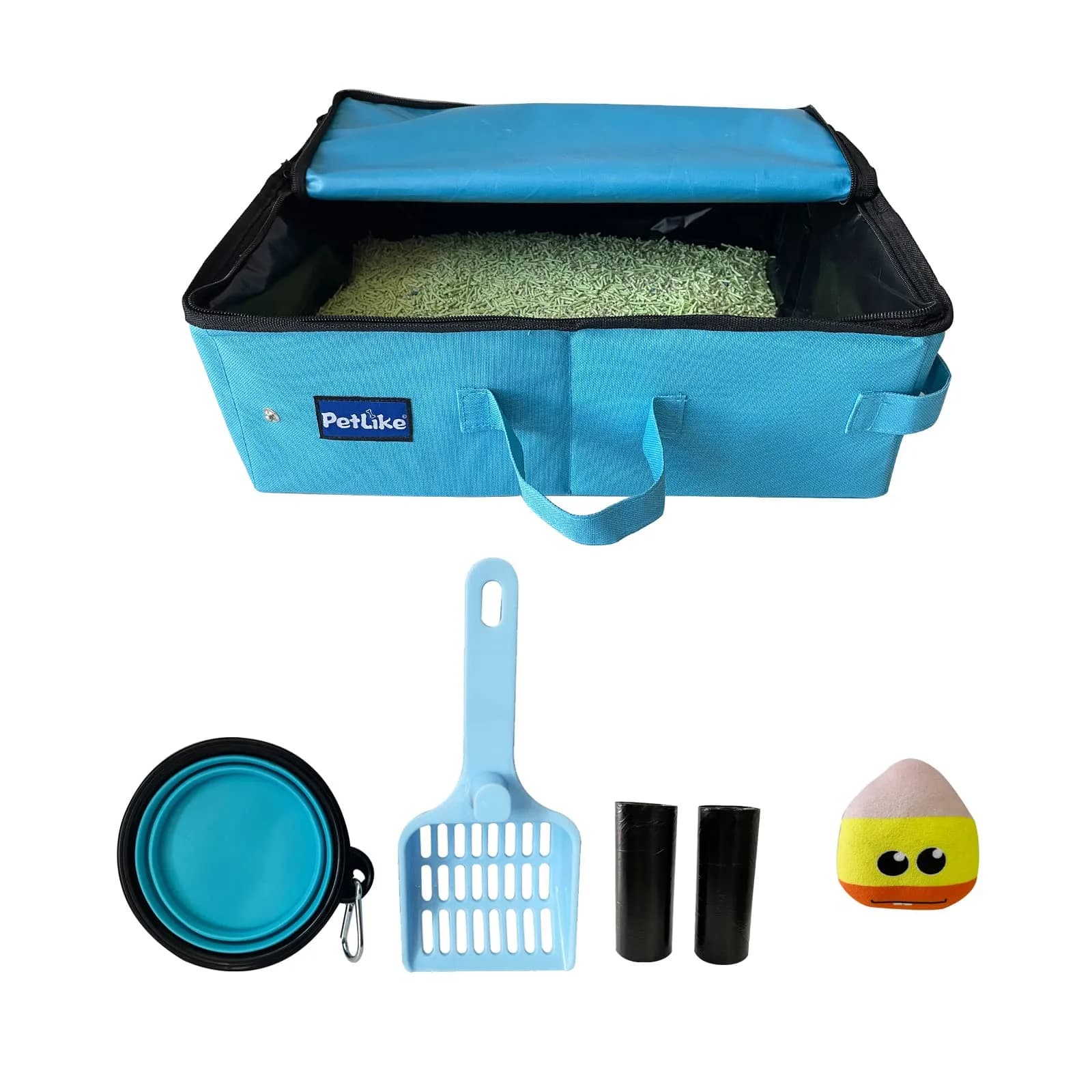 PetLike Travel Cat Litter Box Medium Aqua Set | Collapsible Portable Tray Carrier for Small Medium Cats - main product image