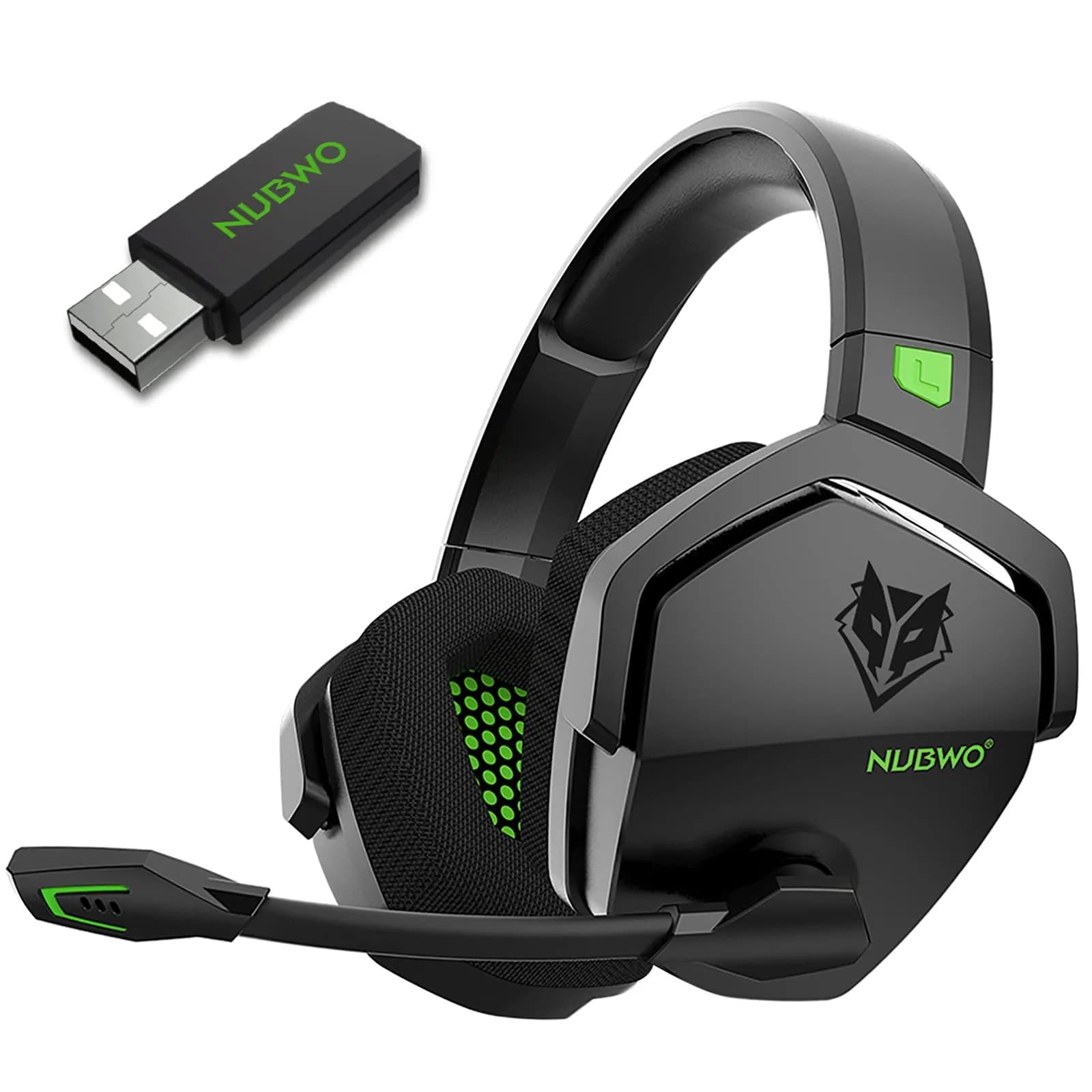 NUBWO G06 Wireless Gaming Headset with Mic for PS5 PS4 PC, 100-Hour Battery, 23ms Sync, Orange — Black-Green