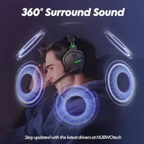 NUBWO G06 Dual Wireless Gaming Headset with Microphone for PS5, PS4, PC - 23ms Low Latency Audio - 100-Hour of Playtime - 50mm Drivers (Black-Green) thumbnail 4