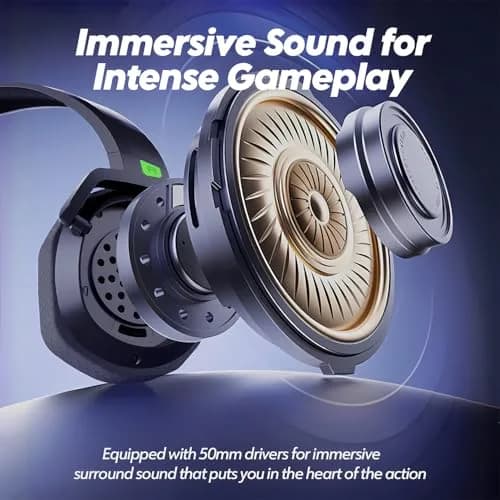 NUBWO G06 Dual Wireless Gaming Headset with Microphone for PS5, PS4, PC - 23ms Low Latency Audio - 100-Hour of Playtime - 50mm Drivers (Black-Green) thumbnail 5