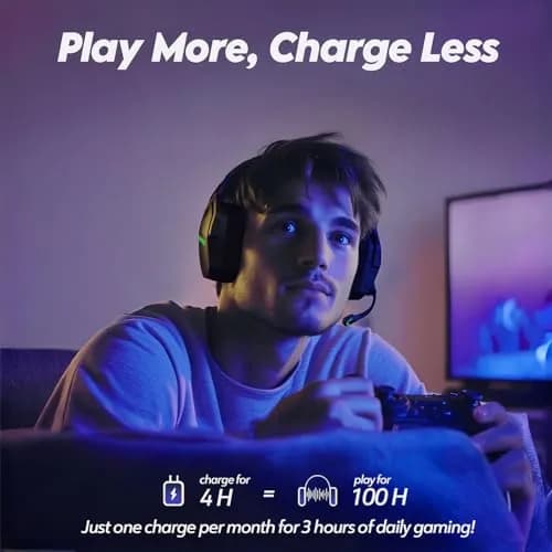 NUBWO G06 Dual Wireless Gaming Headset with Microphone for PS5, PS4, PC - 23ms Low Latency Audio - 100-Hour of Playtime - 50mm Drivers (Black-Green) thumbnail 6