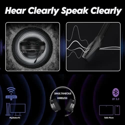 NUBWO G06 Dual Wireless Gaming Headset with Microphone for PS5, PS4, PC - 23ms Low Latency Audio - 100-Hour of Playtime - 50mm Drivers (Black-Green) thumbnail 8